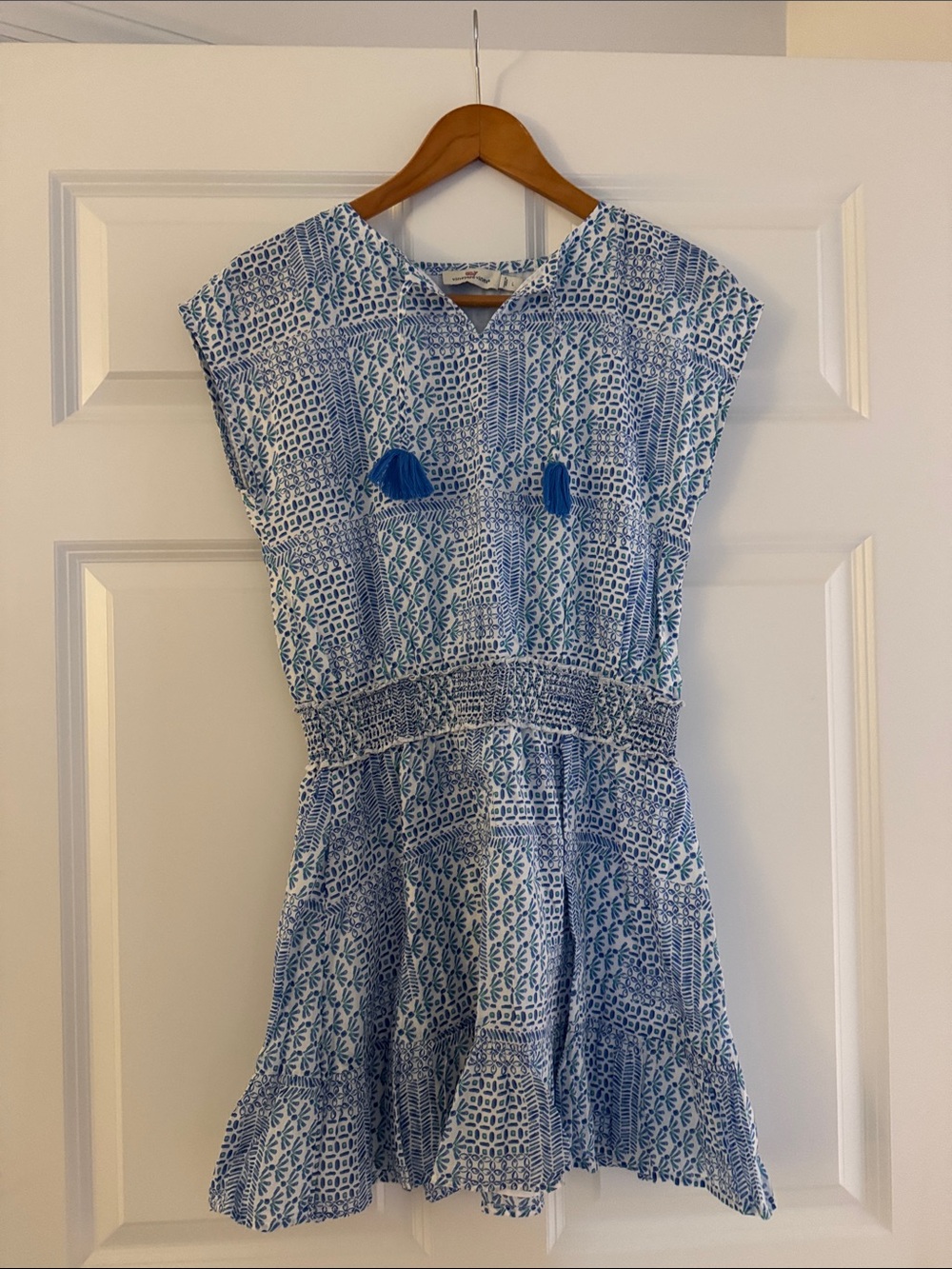 Vineyard Vines Girls Blue and White Printed Dress